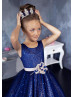 Royal Blue Sequin Flower Girl Dress With Flower Sash